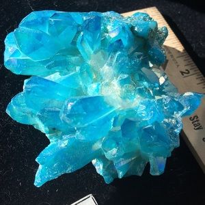 SOLD Aqua Aura Quartz mineral cluster
